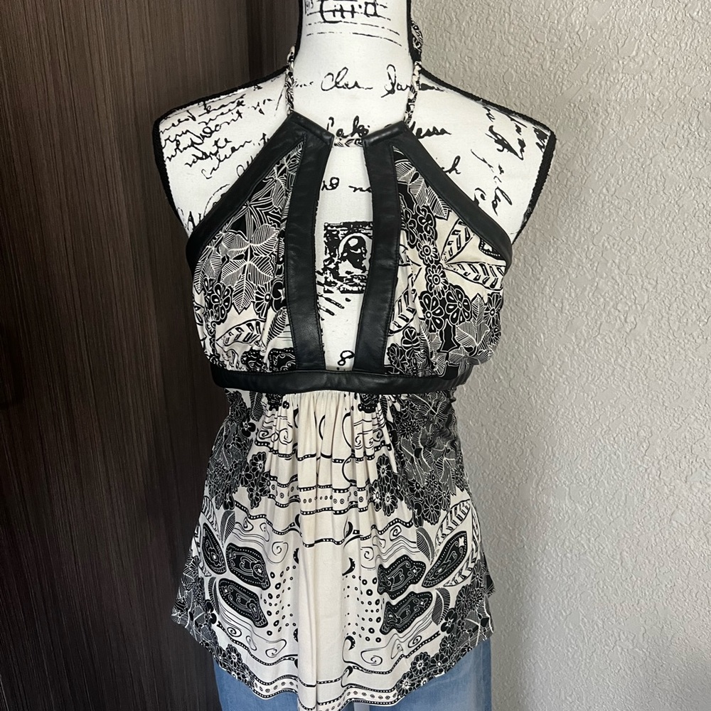 Sky leather trimmed halter